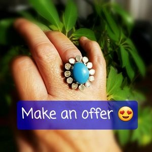 NWOT Turquoise & Polki Diamond Ring.
